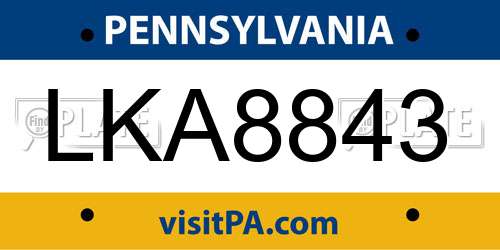 LKA8843 Pennsylvania License Plate