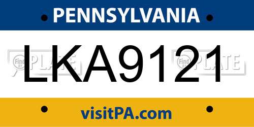 LKA9121 Pennsylvania License Plate