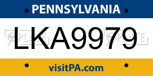 LKA9979 Pennsylvania License Plate