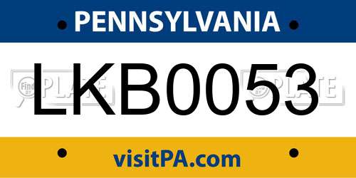LKB0053 Pennsylvania License Plate