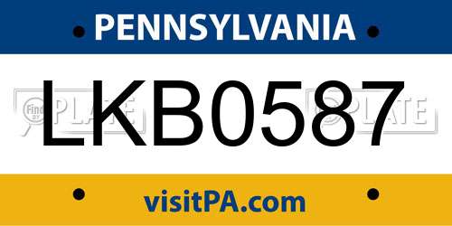 LKB0587 Pennsylvania License Plate