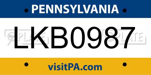 LKB0987 Pennsylvania License Plate