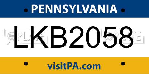 LKB2058 Pennsylvania License Plate