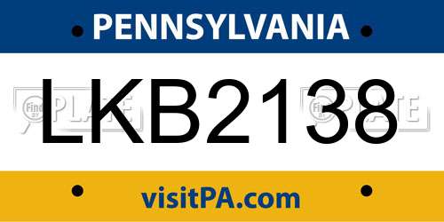 LKB2138 Pennsylvania License Plate
