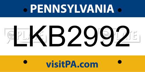LKB2992 Pennsylvania License Plate