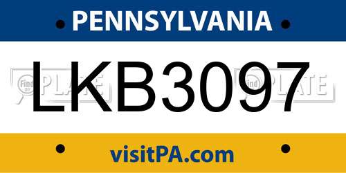 LKB3097 Pennsylvania License Plate