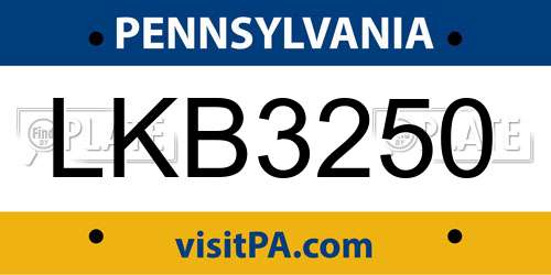 LKB3250 Pennsylvania License Plate