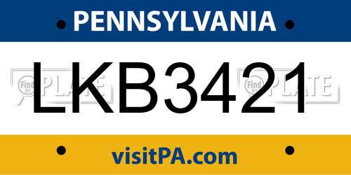 LKB3421 Pennsylvania License Plate