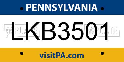LKB3501 Pennsylvania License Plate
