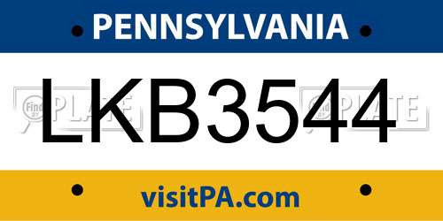 LKB3544 Pennsylvania License Plate