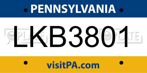 LKB3801 Pennsylvania License Plate