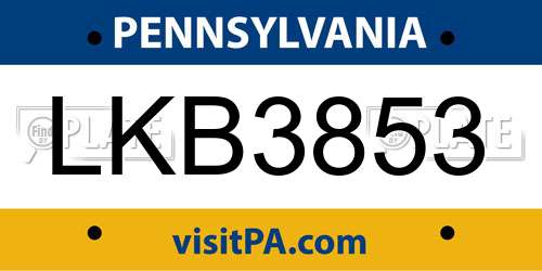LKB3853 Pennsylvania License Plate