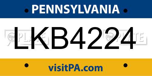 LKB4224 Pennsylvania License Plate