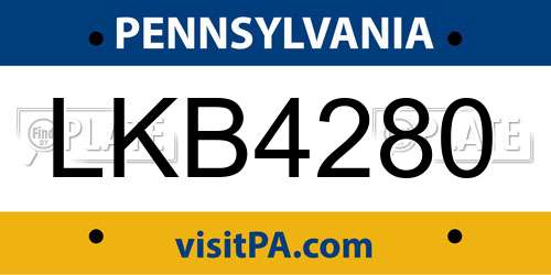 LKB4280 Pennsylvania License Plate
