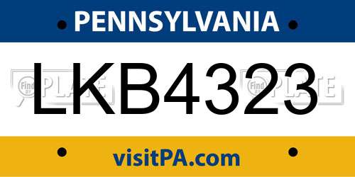 LKB4323 Pennsylvania License Plate