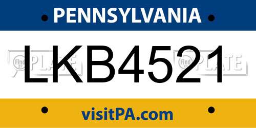 LKB4521 Pennsylvania License Plate