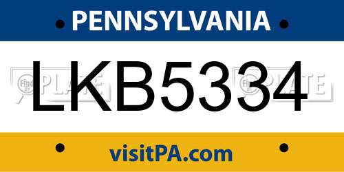 LKB5334 Pennsylvania License Plate