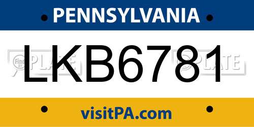 LKB6781 Pennsylvania License Plate