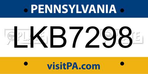 LKB7298 Pennsylvania License Plate