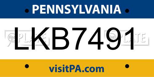 LKB7491 Pennsylvania License Plate