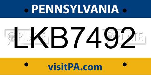 LKB7492 Pennsylvania License Plate