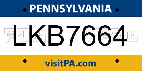 LKB7664 Pennsylvania License Plate