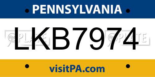LKB7974 Pennsylvania License Plate