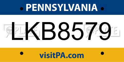 LKB8579 Pennsylvania License Plate