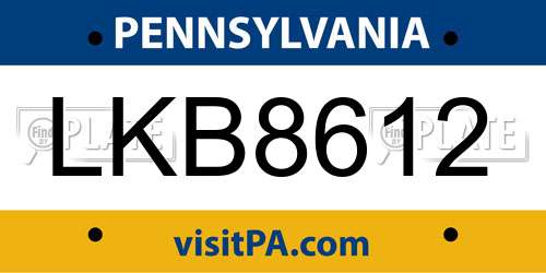 LKB8612 Pennsylvania License Plate