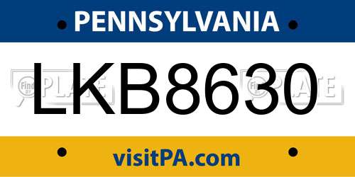 LKB8630 Pennsylvania License Plate