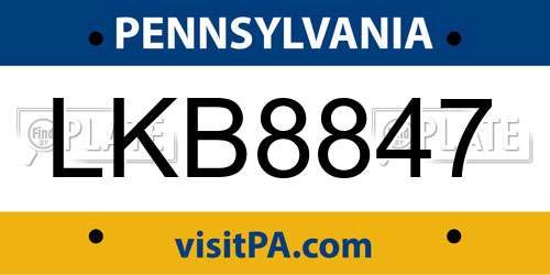 LKB8847 Pennsylvania License Plate