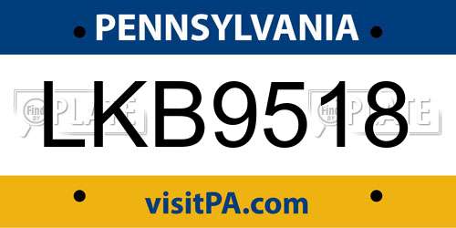 LKB9518 Pennsylvania License Plate