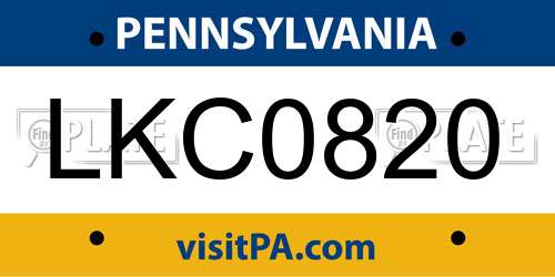 LKC0820 Pennsylvania License Plate