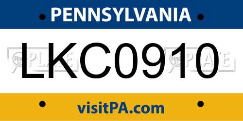 LKC0910 Pennsylvania License Plate