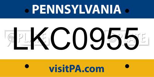 LKC0955 Pennsylvania License Plate