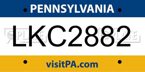 LKC2882 Pennsylvania License Plate