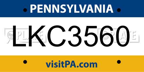 LKC3560 Pennsylvania License Plate