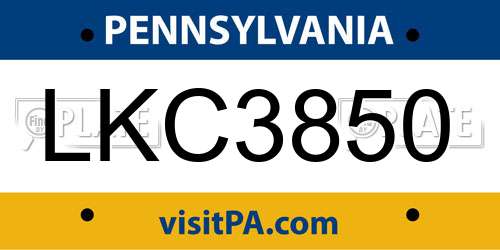 LKC3850 Pennsylvania License Plate