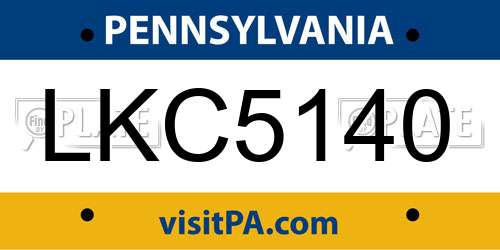 LKC5140 Pennsylvania License Plate
