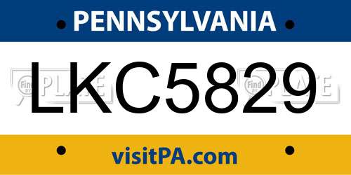 LKC5829 Pennsylvania License Plate