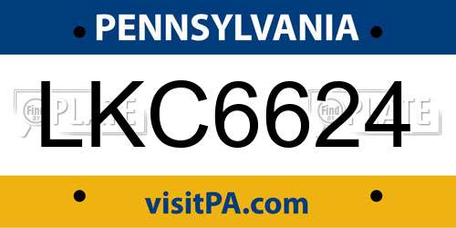 LKC6624 Pennsylvania License Plate