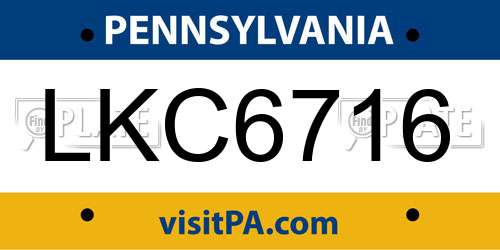 LKC6716 Pennsylvania License Plate