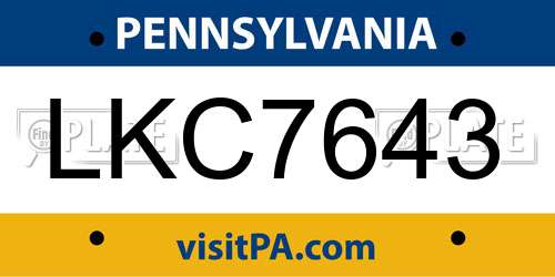 LKC7643 Pennsylvania License Plate