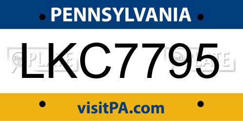 LKC7795 Pennsylvania License Plate