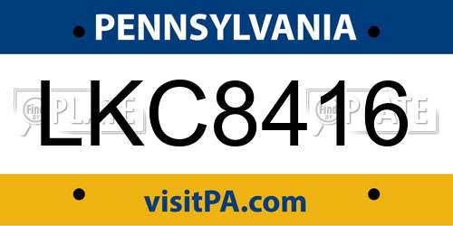 LKC8416 Pennsylvania License Plate