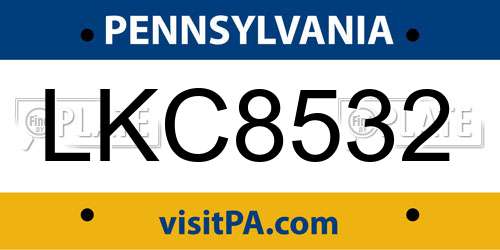 LKC8532 Pennsylvania License Plate