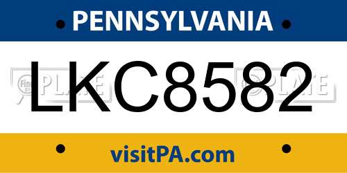 LKC8582 Pennsylvania License Plate