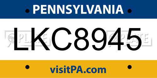 LKC8945 Pennsylvania License Plate