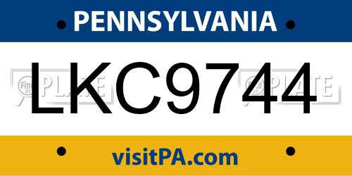 LKC9744 Pennsylvania License Plate