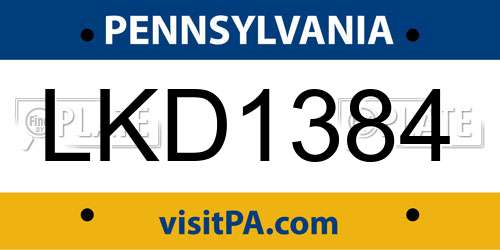 LKD1384 Pennsylvania License Plate